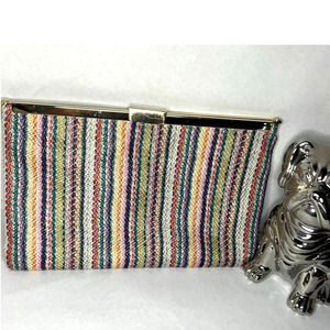 Colorful Clutch purse -stripe Pattern, Lock clasp in gold, NWT J. Crew